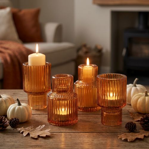 Stick Candle Holder Glass Orange Tealight Holder H8cm 4 Pcs | Floristik24.co.uk
