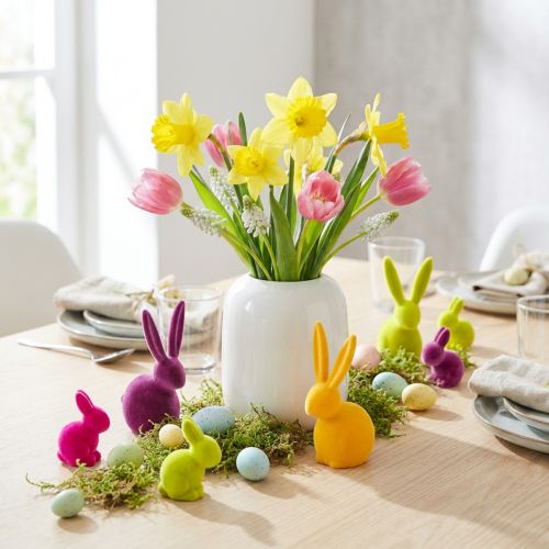 Mini Easter Bunnies, Colorful Flocked, Assorted, 6cm High, 12 Pieces | Floristik24.co.uk