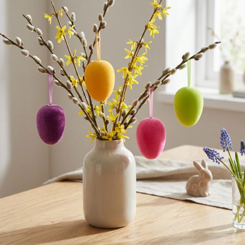 Easter Eggs for Hanging Green Yellow Pink Berry 11cm 4 Pcs | Floristik24.co.uk