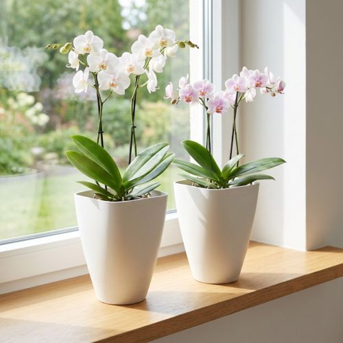 Product Plastic flower pot, orchid pot, white, 16.5cm high, 2 pieces