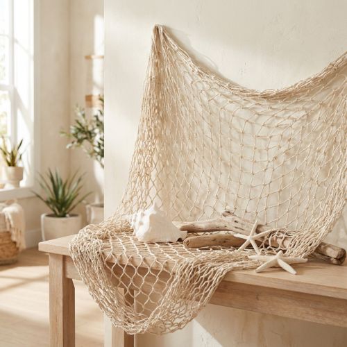 Macrame Net Decoration Cream Summer Maritime 85–90x100cm | Floristik24.co.uk