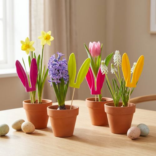 Bunny ears flocked Easter decoration on a stick as atmospheric flower picks 31cm 4pcs | Floristik24.co.uk