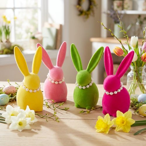 Easter bunny decorative figure with pearl necklace, perfect for living room or bedroom, 13cm, 4 pieces | Floristik24.co.uk