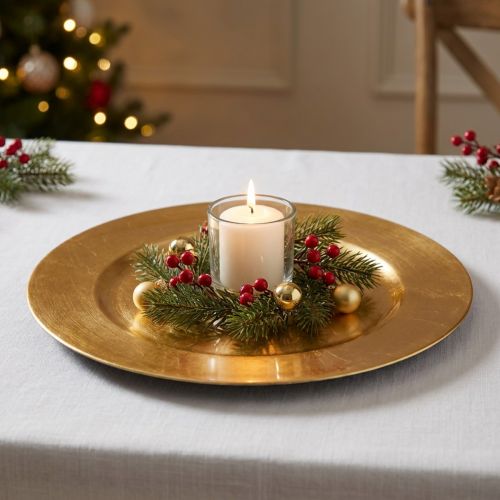 Plastic plate Ø33cm gold with gold leaf effect | Floristik24.co.uk