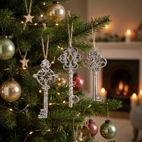Decorative Key for Hanging Antique Silver 10cm 3 Pcs | Floristik24.co.uk