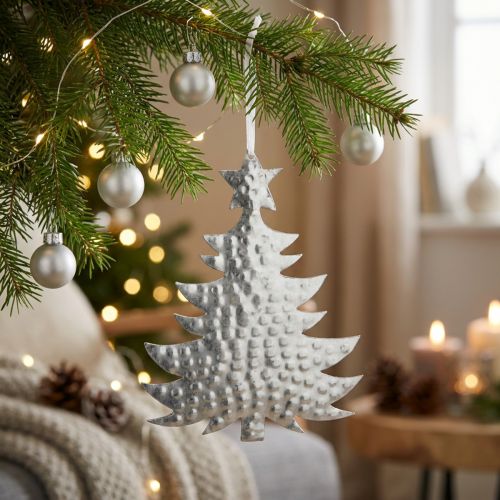 Christmas tree pendant, Advent decoration, metal decoration for Christmas, silver 20.5×15.5cm | Floristik24.co.uk