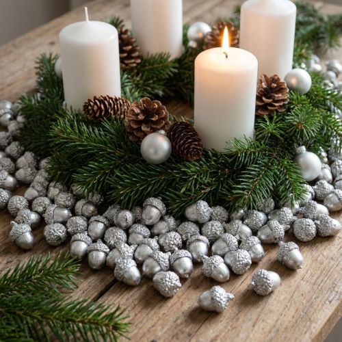 Decorative acorns silver, Advent decoration, natural autumn fruits, country house Ø1.5 – 2.5cm L1.5 – 3cm 300g | Floristik24.co.uk
