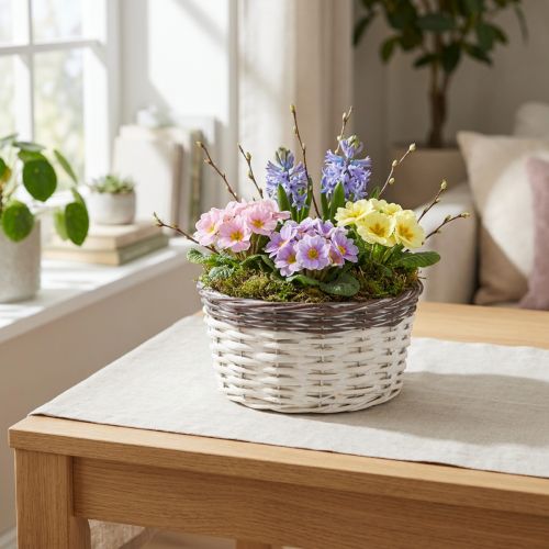 Decorative round plant basket Ø20cm White Brown Spring decoration | Floristik24.co.uk