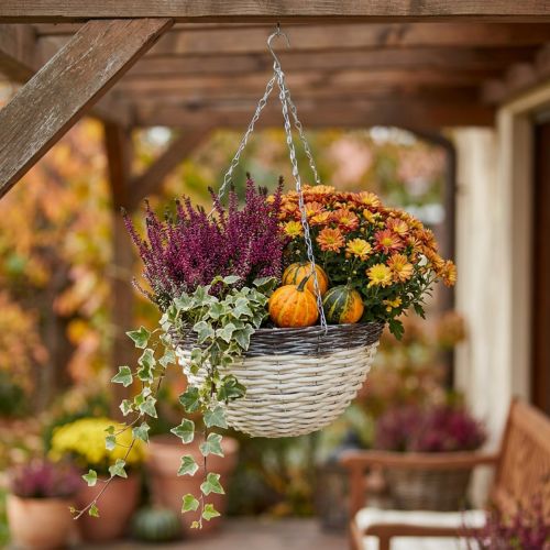 Decorative basket for hanging hanging basket white, dark brown Ø34cm | Floristik24.co.uk