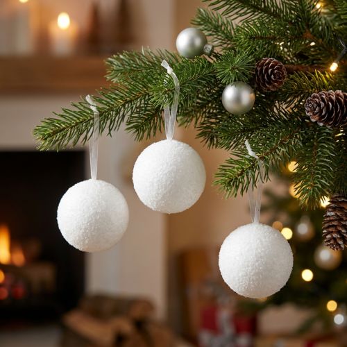 Snowballs deco hanger artificial snow Ø5.5cm 6pcs | Floristik24.co.uk
