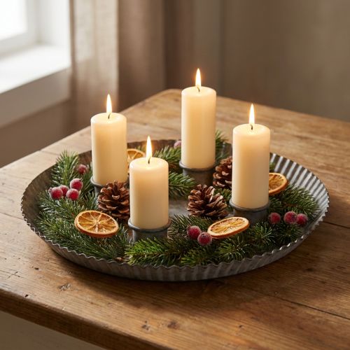 Plate with 4 candle holders Ø25cm H3cm Grey | Floristik24.co.uk