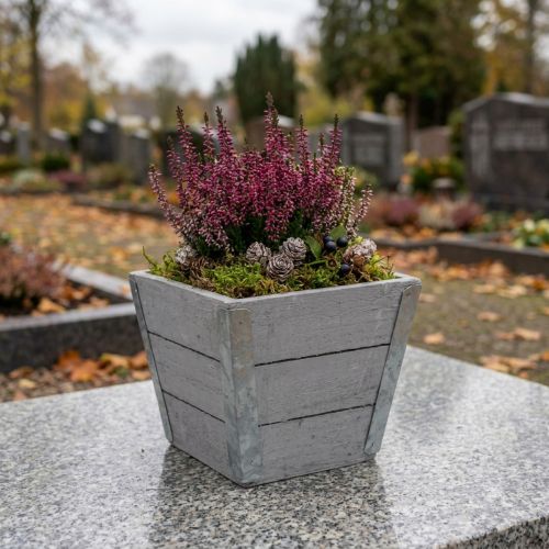 Flower box wooden planter shabby chic gray 12.5×14.5×14.5cm | Floristik24.co.uk