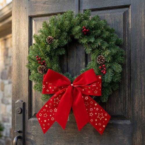 Red bow Christmas stars decorative bow outdoor 21cm 2pcs | Floristik24.co.uk
