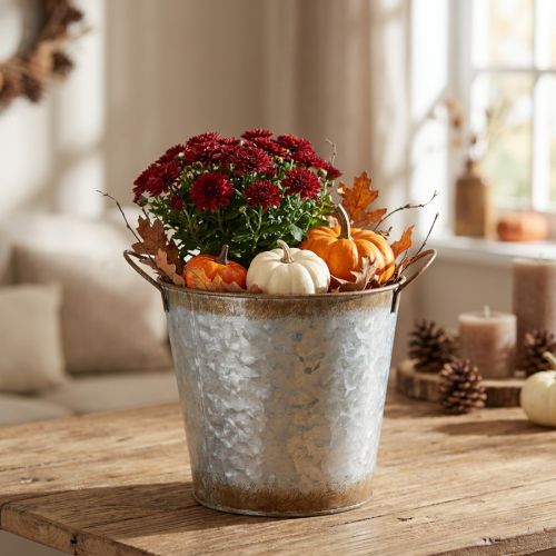 Decorative pot with handles, planting bucket, metal container, silver, weathered steel, Ø17cm H16.5cm | Floristik24.co.uk