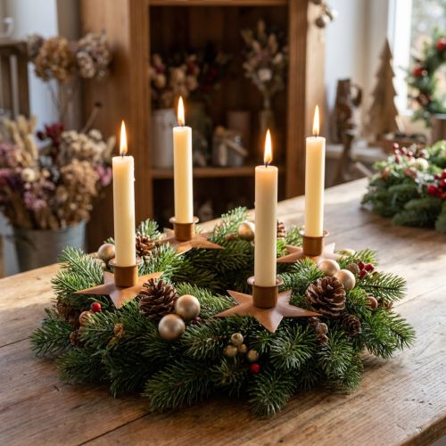 Candlestick candles Advent star brown Ø9.5cm 4pcs | Floristik24.co.uk