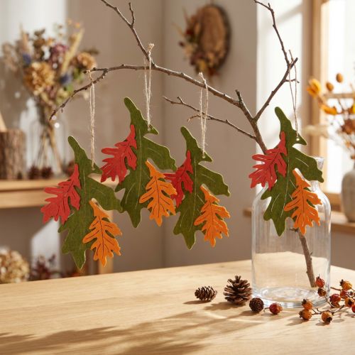 Autumn decorative pendant wood leaves oak leaf 17cm 6pcs | Floristik24.co.uk