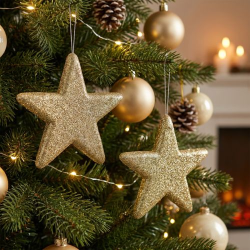 Christmas decoration star pendant golden glitter 18.5cm 4pcs | Floristik24.co.uk