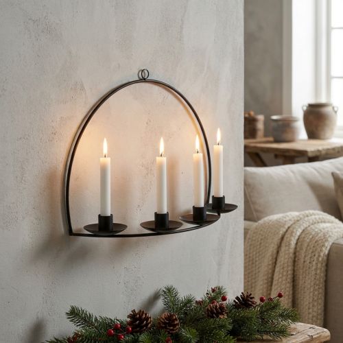 Wall Candle Holder Black Metal Stick Candle Holder 35×24cm | Floristik24.co.uk