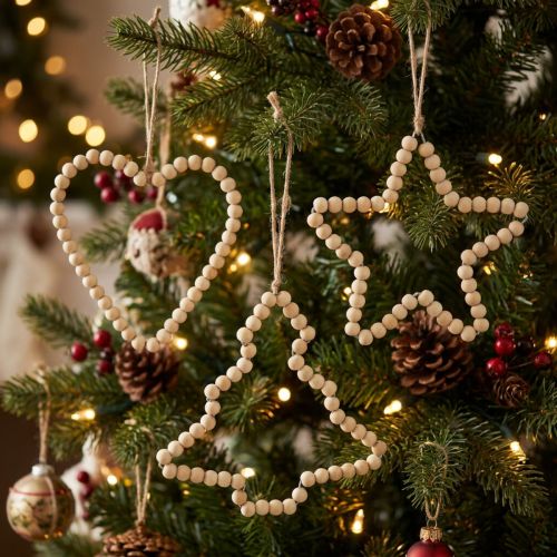 Christmas decorations: wooden beads, heart, star, tree, 13cm high, 6 pieces | Floristik24.co.uk