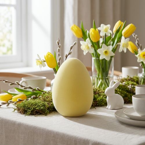Easter egg decoration egg light yellow plastic flocked 20cm | Floristik24.co.uk