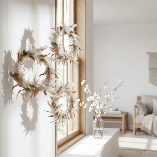 Wreath of feathers deco feathers nature window decoration Ø20cm 3pcs | Floristik24.co.uk