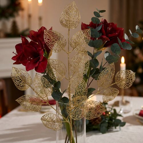 Skeleton Leaves Artificial Willow Leaves Gold Branch Deco 63cm | Floristik24.co.uk
