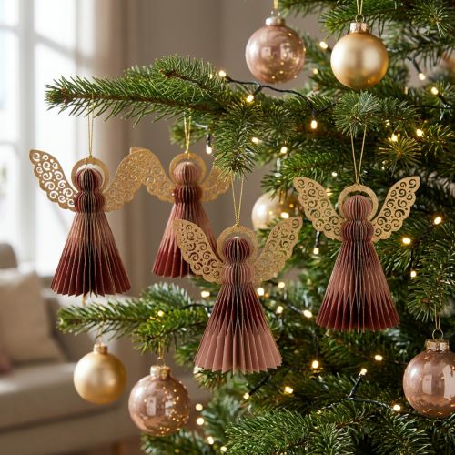 Paper angel Christmas angel decoration wine red pink H12cm 4pcs | Floristik24.co.uk