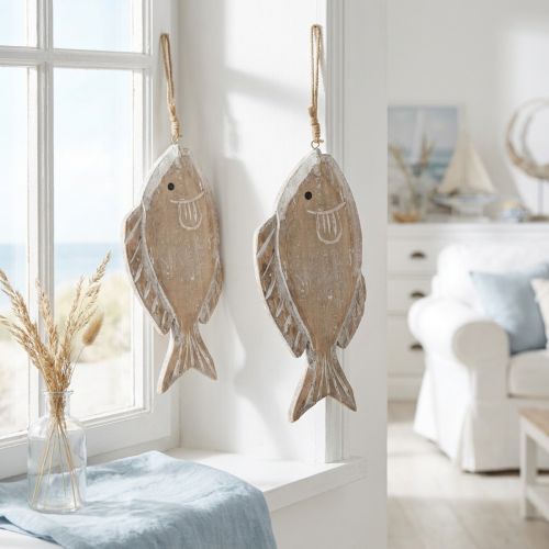 Decorative wooden fish hanger, 21cm, 2 pieces | Floristik24.co.uk
