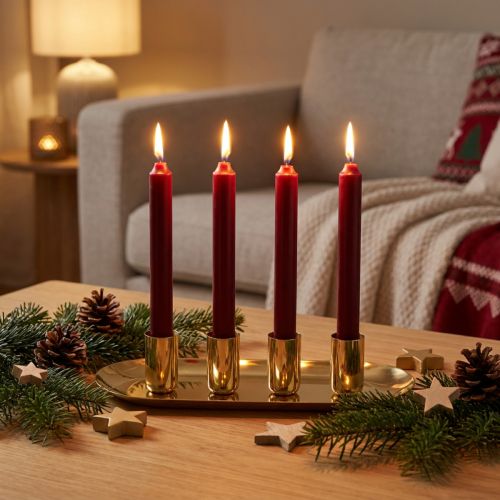 Metal candle plate, taper candle holder, gold, 23x9x4.5cm | Floristik24.co.uk