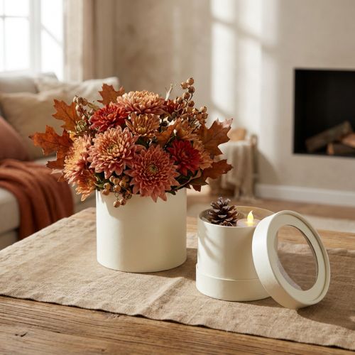 Flower box round cardboard cream Ø10/12cm set of 2 | Floristik24.co.uk