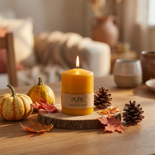 PURE Pillar Candle Yellow Honey Wenzel Candles 90×70mm | Floristik24.co.uk