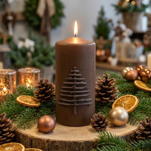 Christmas candle, dark brown, 150/70mm, Advent decoration, candlelight | Floristik24.co.uk
