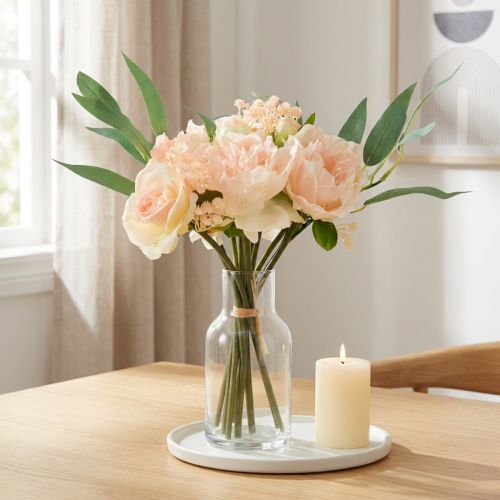Artificial flower bouquet peonies roses eucalyptus decorative silk flowers 32cm | Floristik24.co.uk