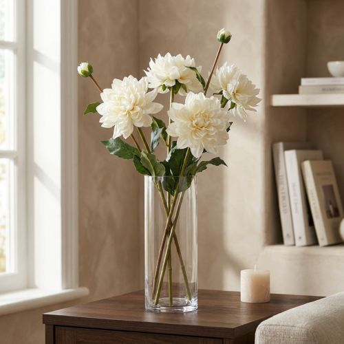 Artificial flower Dahlia White Artificial flower with bud H57cm | Floristik24.co.uk