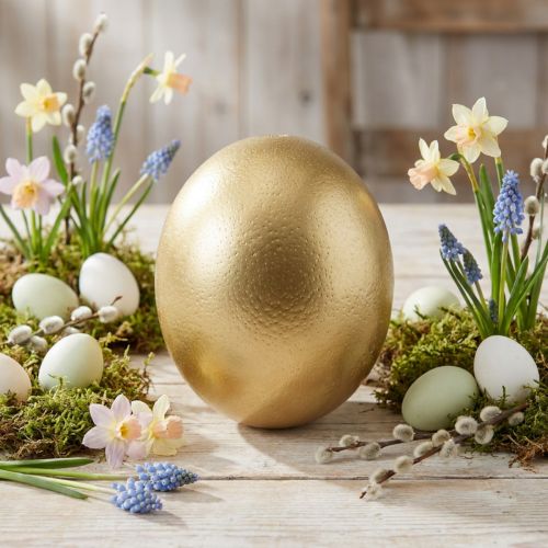 Product Ostrich Egg Decoration Blown Out Easter Decoration Gold Ø12cm H14cm