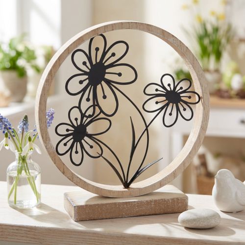 Metal flowers table decoration wood metal spring decoration H19cm | Floristik24.co.uk