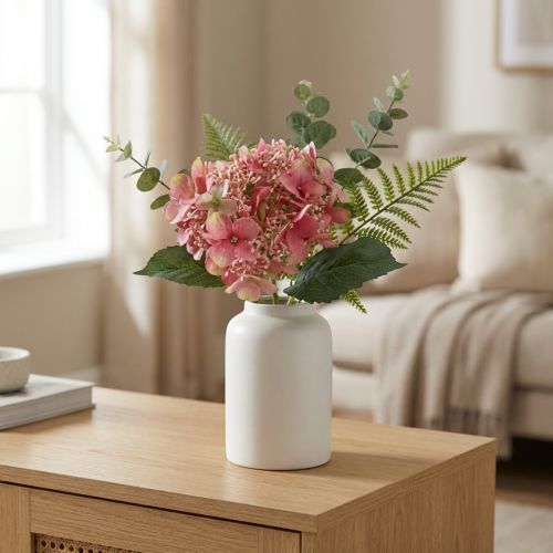 Hydrangea artificial pink and green garden flower with buds 52cm | Floristik24.co.uk