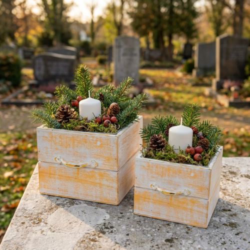 Plant drawer with handle orange white wood 12/15cm set of 2 | Floristik24.co.uk