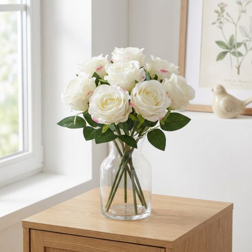 Artificial roses in bunch white 30cm 8 pcs | Floristik24.co.uk