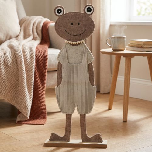 Felt decorative frog with dungarees beige decorative figure felt H51.5cm | Floristik24.co.uk