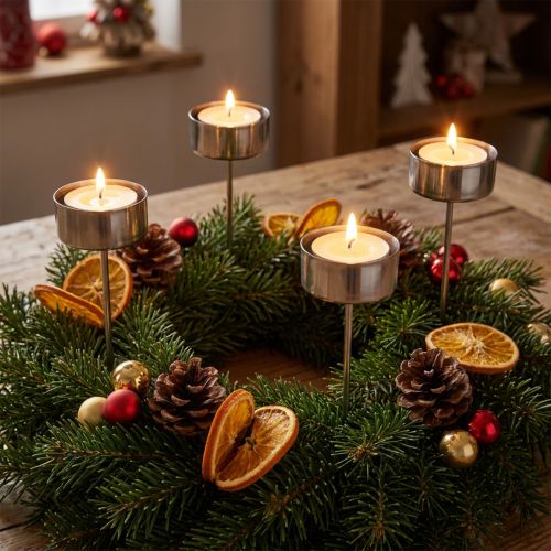 Tealight holder for sticking silver 21cm 8 pcs | Floristik24.co.uk
