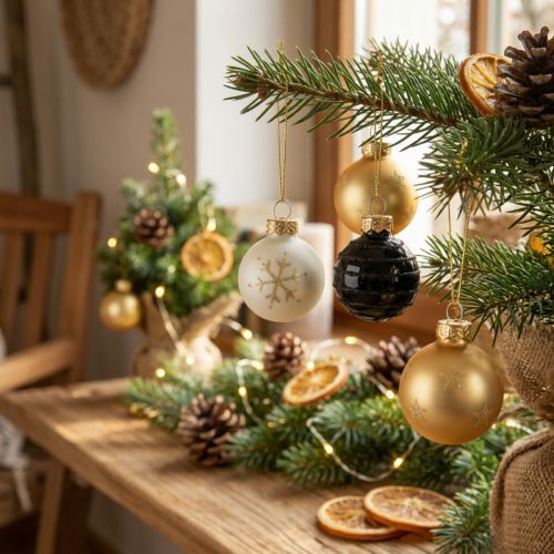 Mini Christmas Balls Glass White Black Gold Ø3cm 9 pcs | Floristik24.co.uk