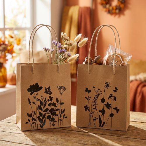 Gift Bags with Handles Paper Natural Black 12×15cm 6 Pcs | Floristik24.co.uk