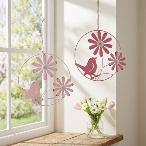 Product Decorative ring metal hanging decoration flowers pink Ø30cm 2pcs