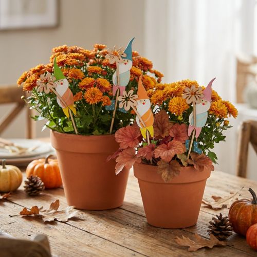 Dwarf with flower Wooden decoration Flower stakes 4×10.5cm 12pcs | Floristik24.co.uk