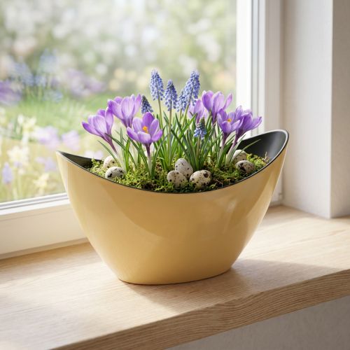 Plant boat yellow decorative bowl spring 20x9x12cm | Floristik24.co.uk