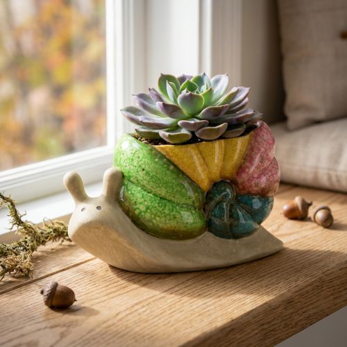 Decorative snail plant pot, ceramic flower pot, colorful, 19×8.5×11cm | Floristik24.co.uk