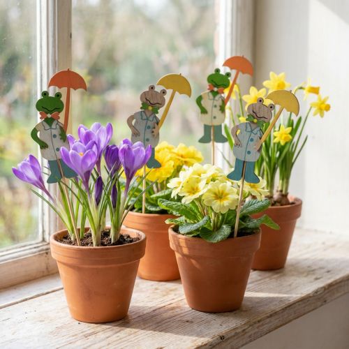 Frog with umbrella Flower stakes Wood 8.5cm 12pcs | Floristik24.co.uk