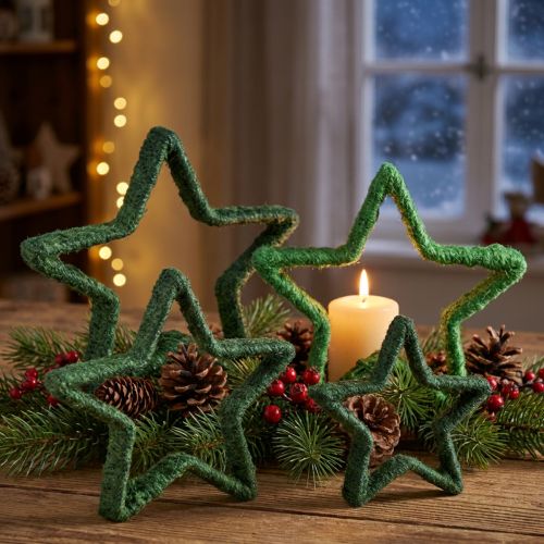 Star to stand Christmas decoration jute green 13/18cm 4pcs | Floristik24.co.uk