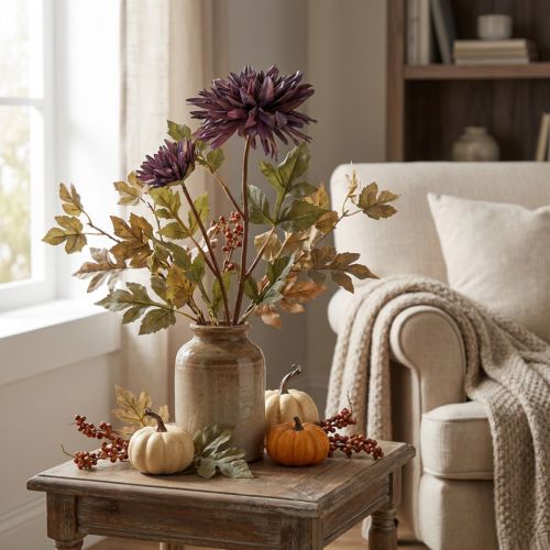 Product Artificial Chrysanthemum 2 Flowers Violet Ø5/11cm L70cm